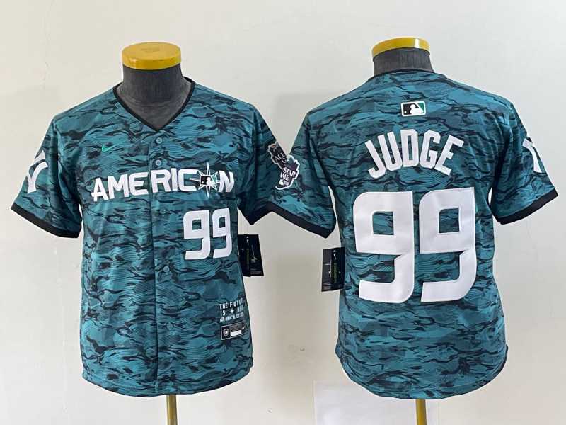 Womens New York Yankees #99 Aaron Judge Number Teal 2023 All star Cool Base Stitched Baseball Jersey